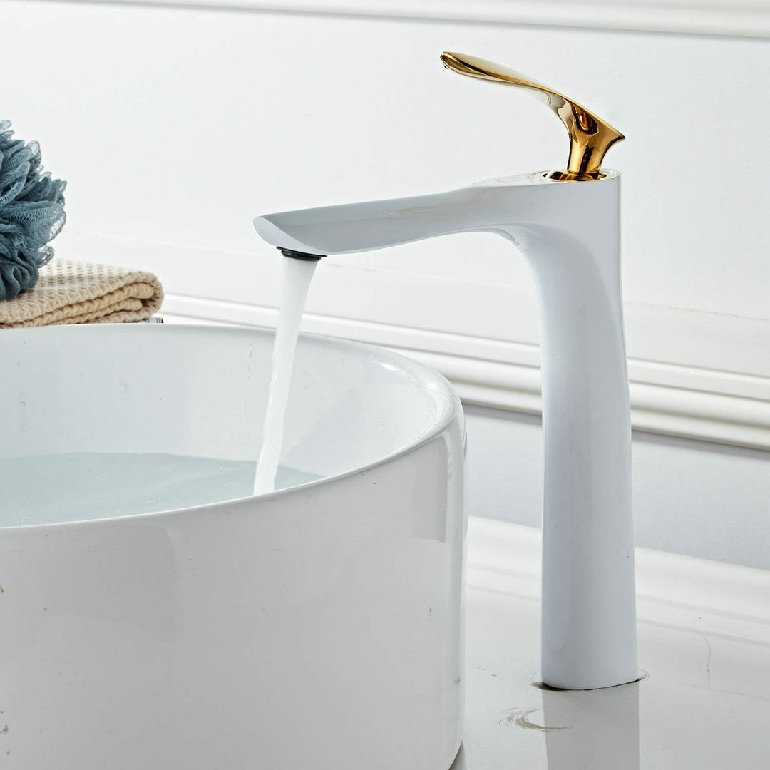 Bad Waschbecken Wasserhahn Einhandgriff Weiss/Gold Chrom hoch Körper Messing heiss und kalt Mischer