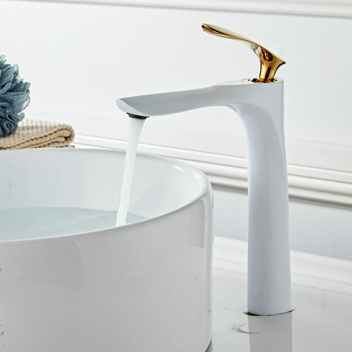 Bad Waschbecken Wasserhahn Einhandgriff Weiss/Gold Chrom hoch Körper Messing heiss und kalt Mischer
