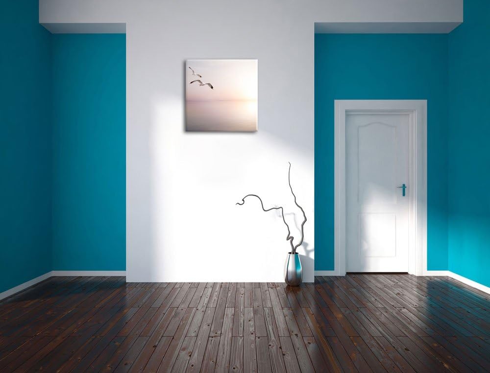 Pixxprint Möwen am Meer bei Sonnenaufgang, Format: 70x70 auf Leinwand, 70x70