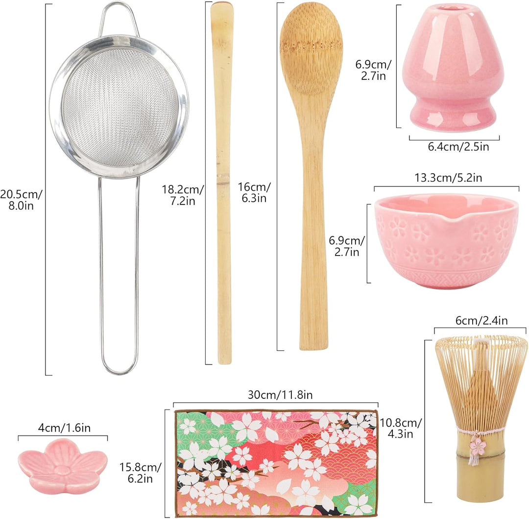Nideen 8 Stück Matcha Set Rosa Keramik Matcha Schale Matcha Besen Set mit Sakura Charme Matcha Tee S