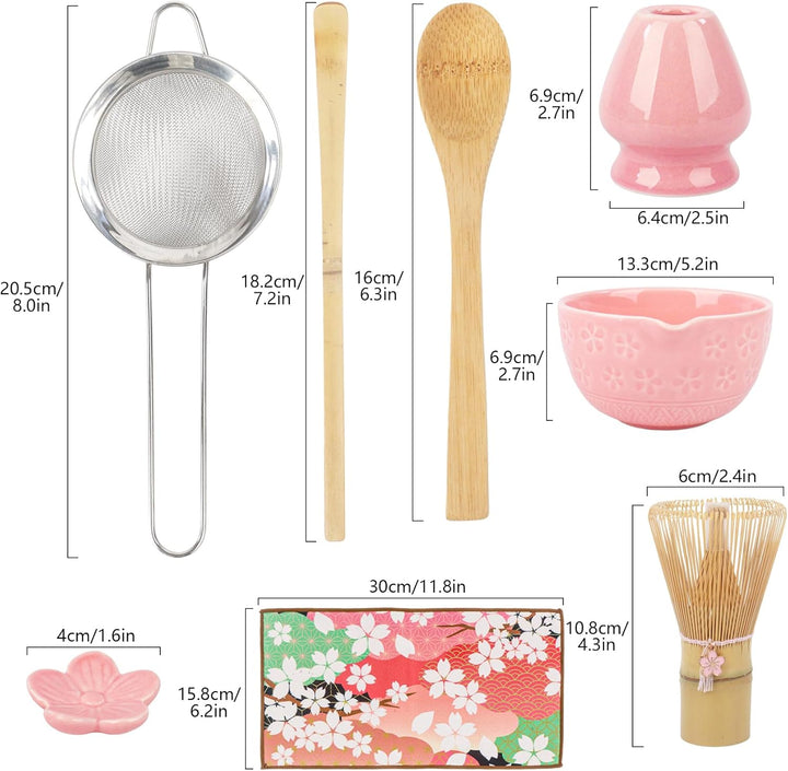 Nideen 8 Stück Matcha Set Rosa Keramik Matcha Schale Matcha Besen Set mit Sakura Charme Matcha Tee S