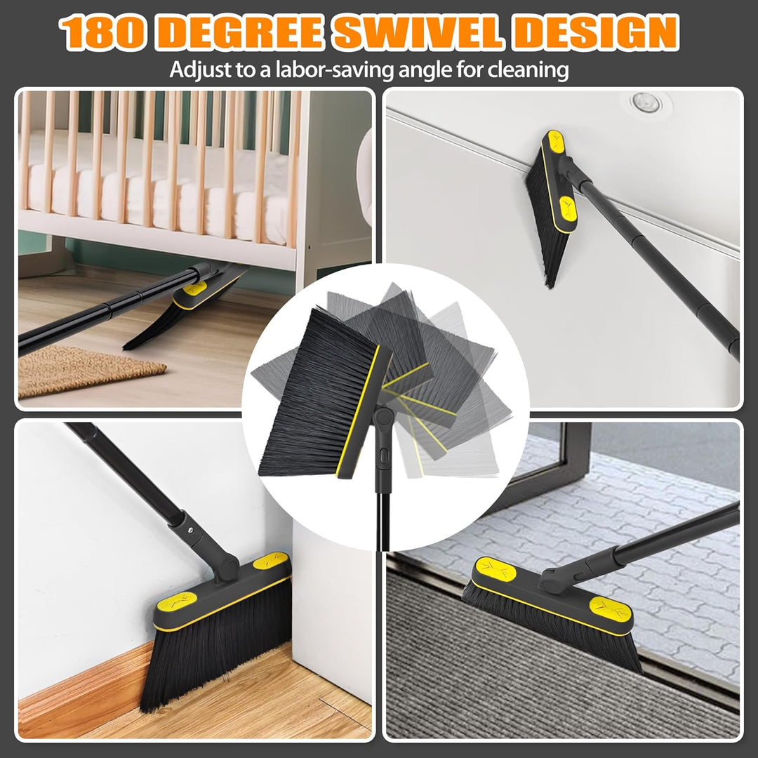 JEHONN Besen und Kehrschaufel Set mit Langem Stiel 138 cm, 180 Grad Drehbar Camping Kehrbesen Innen