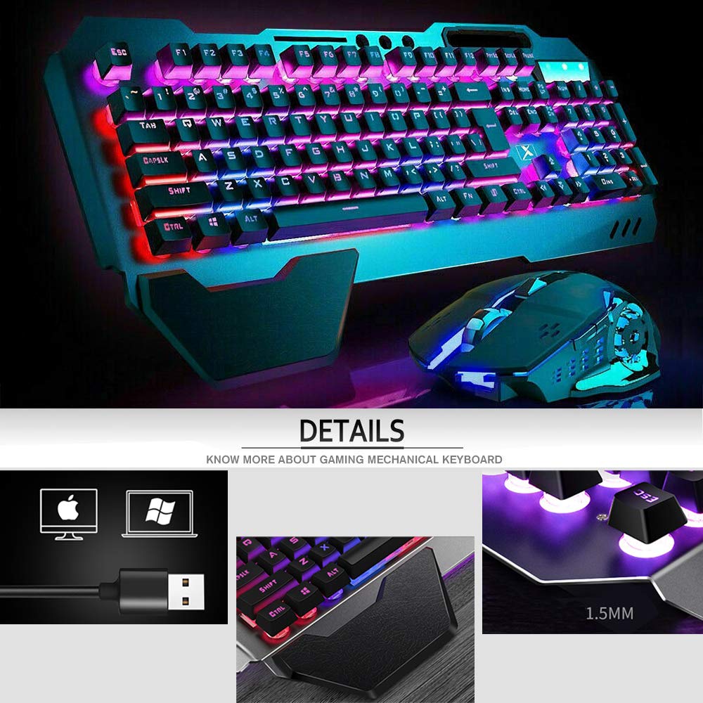 LexonElec Wireless 2.4G wiederaufladbare Tastatur Maus Set 3000mAh Grosse Kapazität Mechanisches Fee