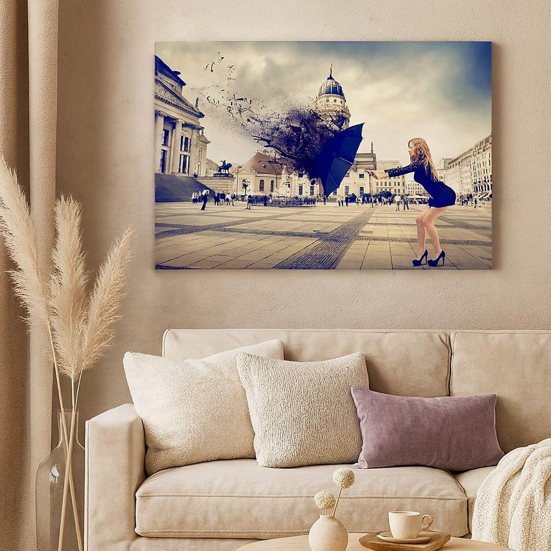Bilder auf Leinwand 100x70cm Leinwandbild Stadt landmarken quadrat regenschirm Gross Wanddeko Bild S