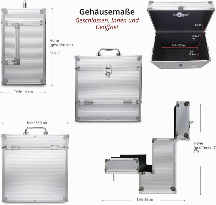 Retro Musique 12"-Aluminium-Schallplattenkoffer mit einzigartiger, aufklappbarer Frontklappe für bes