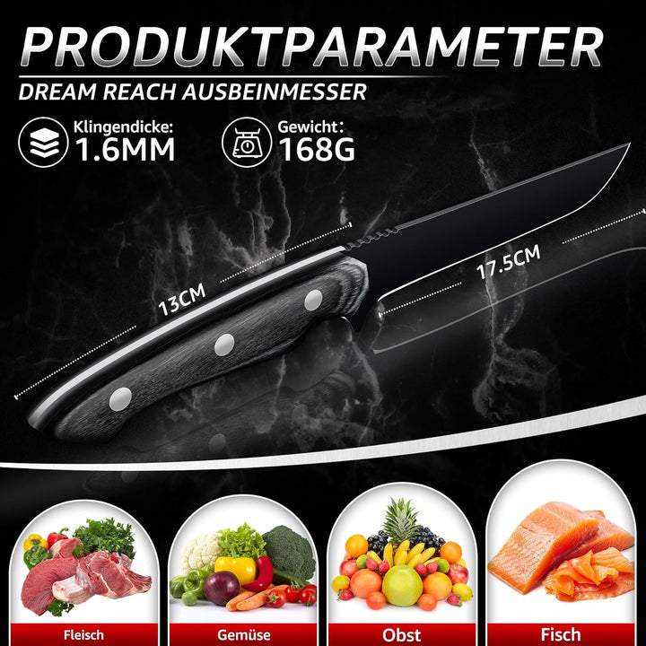 Dream Reach Ausbeinmesser filetiermesser Scharfe- Profi filetiermesser fleisch Full Tang Küchenmesse