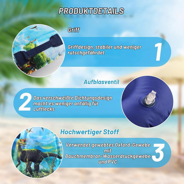 Aufblasbares Bodyboard, Shyllin Bodyboard mit Griffen, Surfbrett Aufblasbar, Mini Luftmatratze, Schw