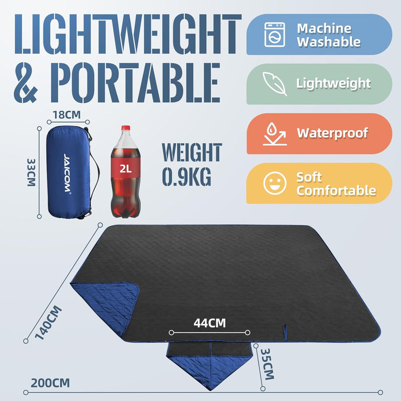 JAICOM Outdoor Decke, wasserdichte Schafwoll-Picknickdecke, 140 x 200 cm Warme Campingdecke - ideal