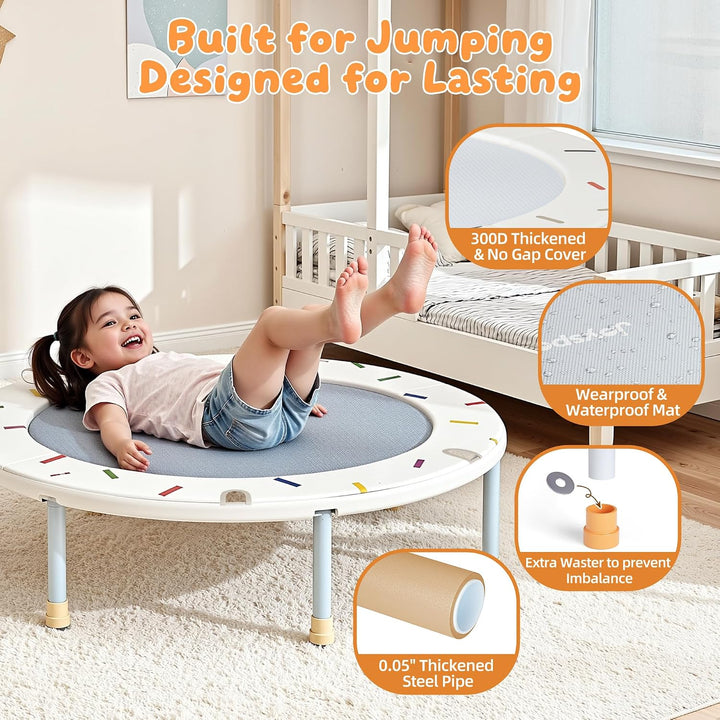 JOY SPOT! Ø 91cm Kinder Trampolin mit Schaumstoffgriff, faltbares Mini Trampolin für drinnen &amp; draus