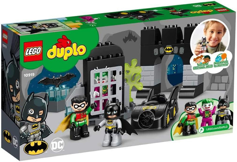 LEGO 10919 DUPLO Super Heroes DC Bathöhle mit Batmobil, Batman, Robin, Joker und Auto, Baby Spielzeu