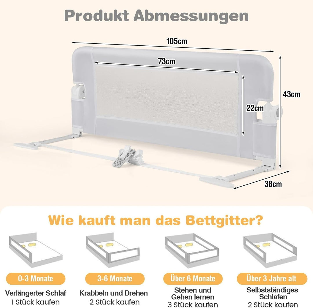 FANTASK Bettschutzgitter klappbar mit Verstellbarer Gurte, Bettgitter Bettschutzgitter, EIN-klick-Fa