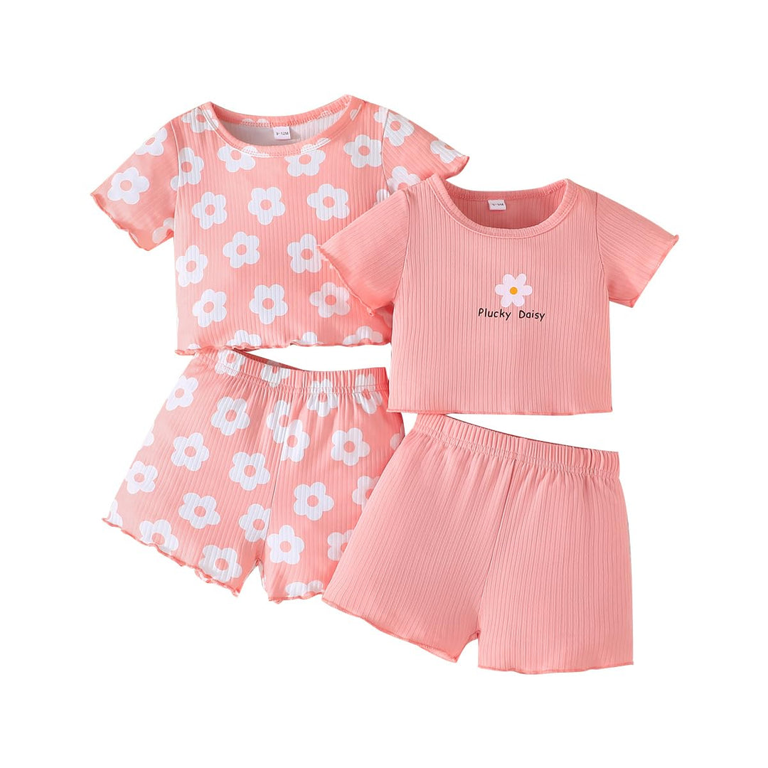 Kleinkind Baby Mädchen kleidung Set Rüschen Gerippte Kurzarm/Langarm T-Shirt Tops + Shorts Hosen 4Pc