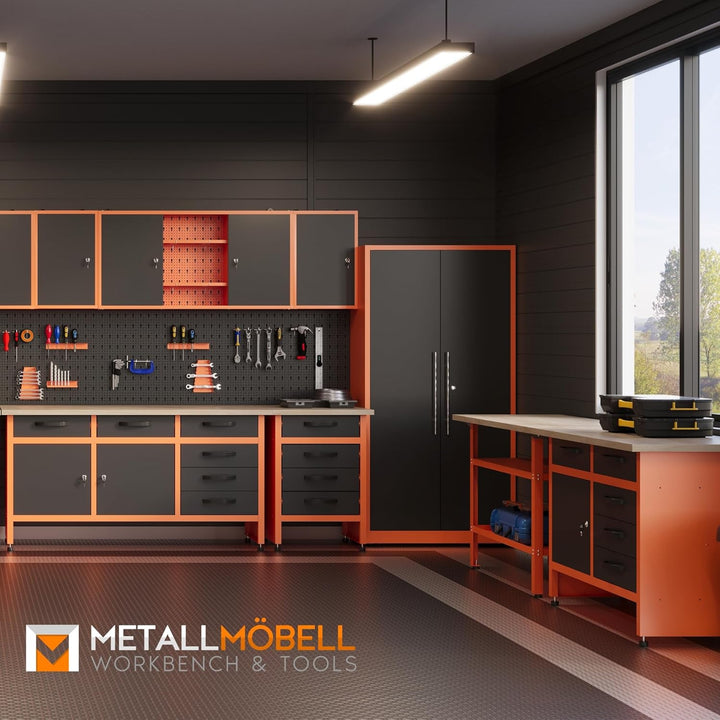 METALLMOBELL - Werkzeugwand Metall Lochwand, 160x60x2 cm, 4 Lochplatten 40x60x2 cm, Haken und Halter