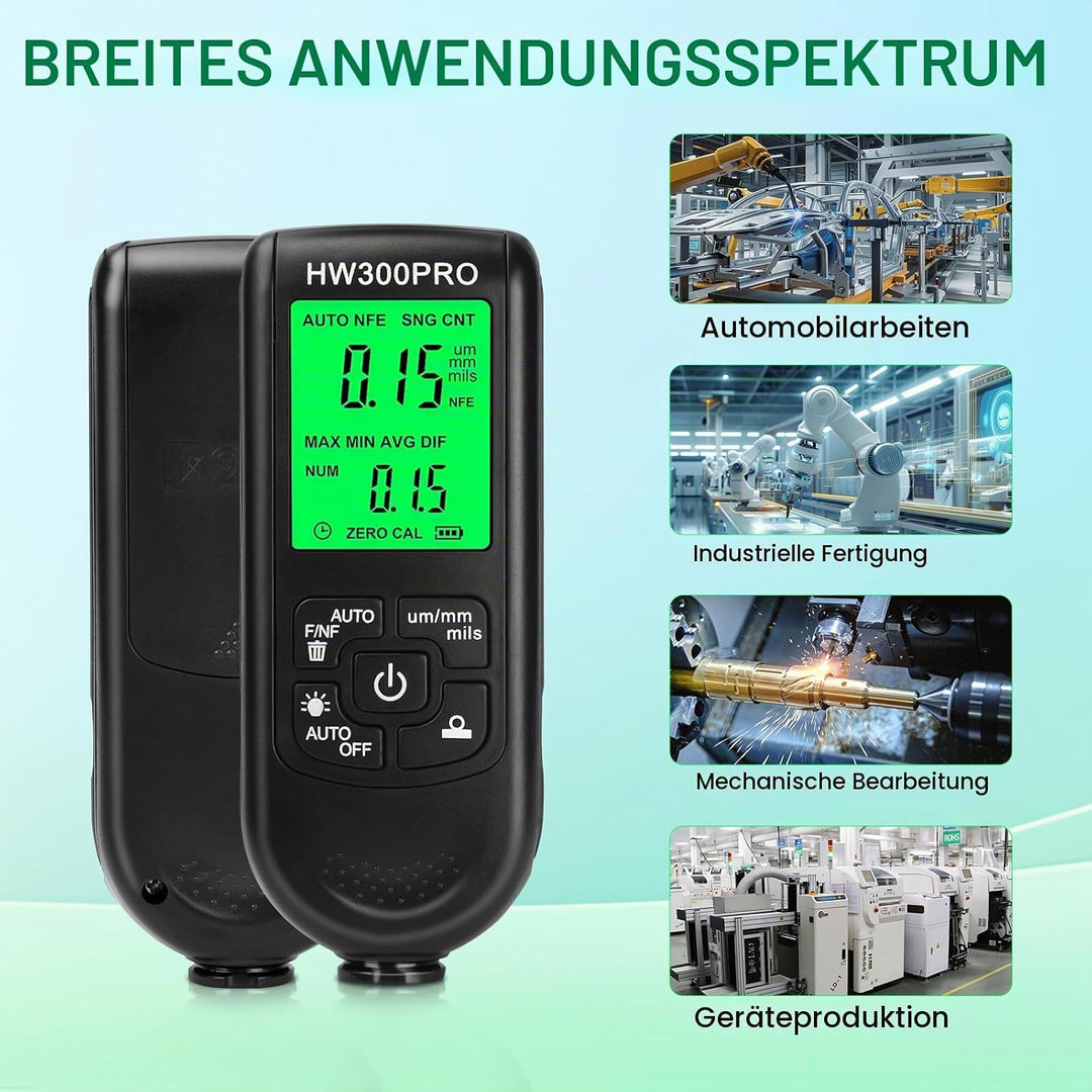 Digitales Schichtdickenmessgerät,Lackschichtenmesser Messbereich 0–2000μm mit Trageschlaufe zur Mess