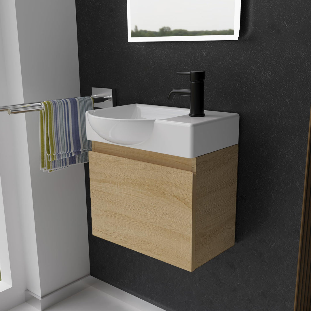 Alpenberger Waschtisch mit Unterschrank | Gäste WC Waschbecken Klein 45 cm Breit | Aufsatzwaschbecke