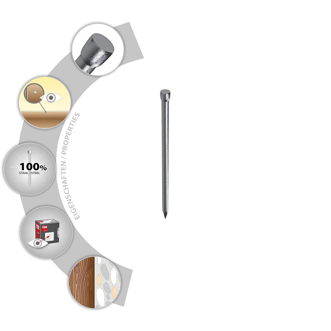 TOX Drahtstifte Nails 1,8x35 mm mit Stauchkopf für beinahe unsichtbare Befestigungen in Holz, univer
