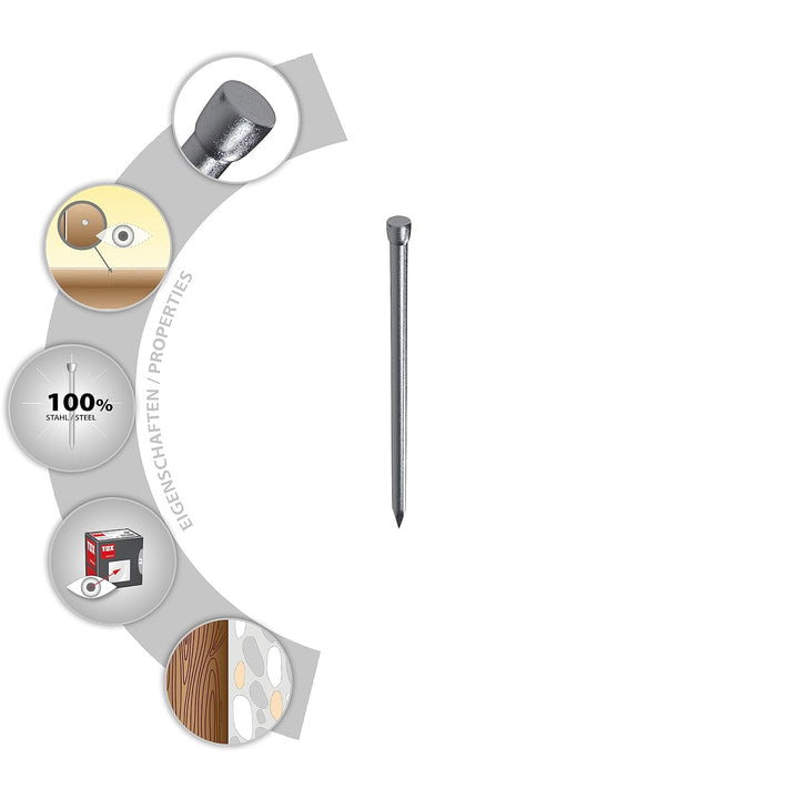 TOX Drahtstifte Nails 1,8x35 mm mit Stauchkopf für beinahe unsichtbare Befestigungen in Holz, univer