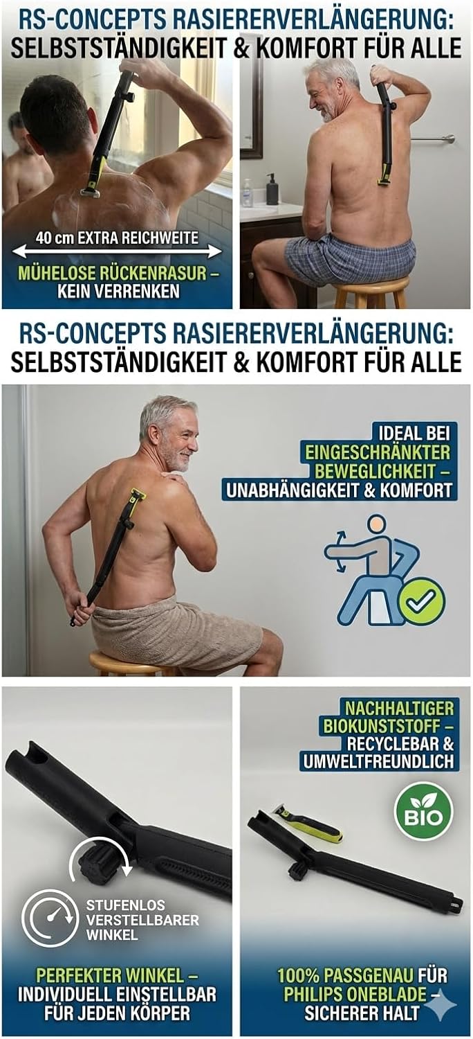 Verlängerungsgriff kompatibel mit Philips OneBlade QP2 & OneBlade 360 – 40 cm Rasierer-Verlängerung