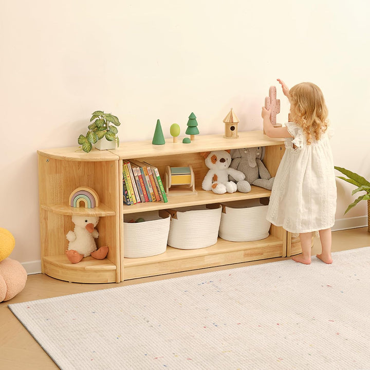 OOOK Gummiholz Kinderregal Spielzeugschrank, Bücherregal Spielzeugregal mit 2 Ebenen, Eckregal Stehe