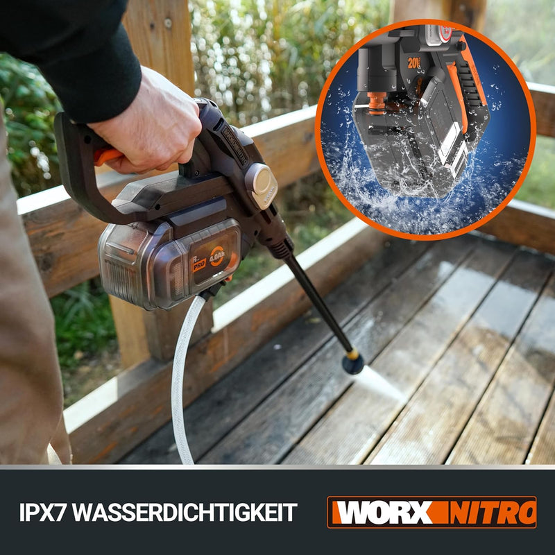 WORX Nitro 18V(20V MAX) Hydroshot Akku-Hochdruckreiniger WG633E.1, PowerShare, Terrassenreinigung un