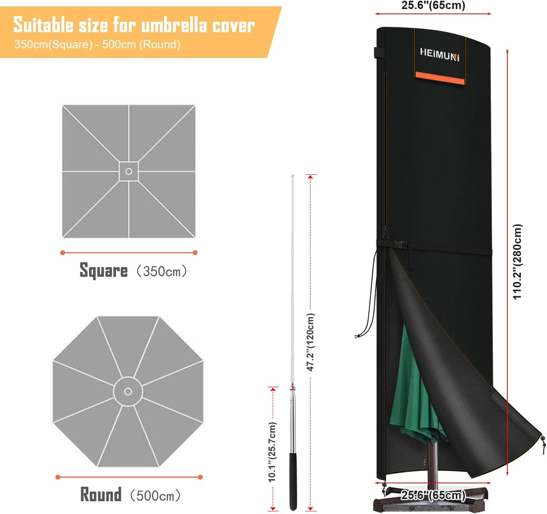 HEIMUNI Ampelschirm Schutzhülle, Sonnenschirm Schutzhülle mit Stab, Abdeckung für Sonnenschirm 2 bis