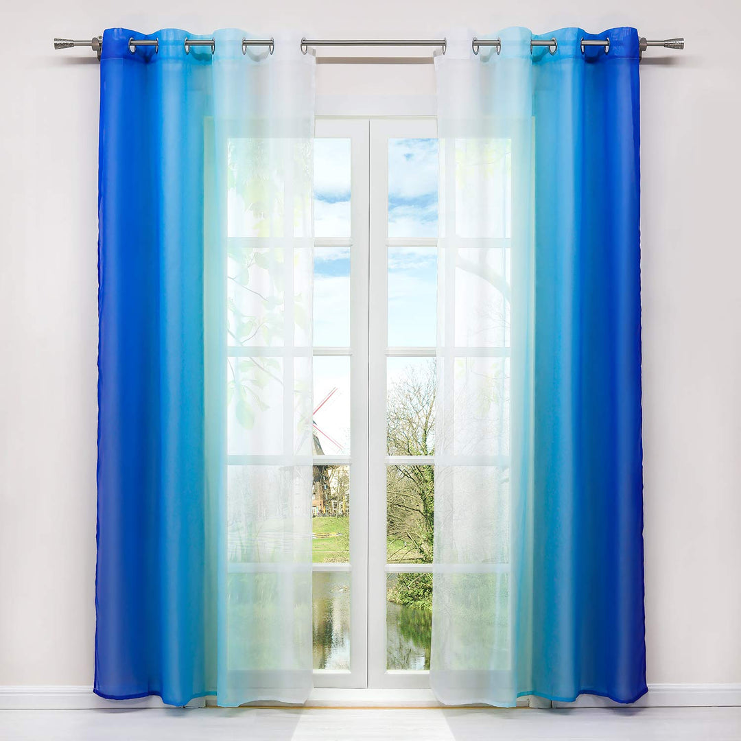 2er-Pack Farbverlauf Gardinen Transparenter Voile Vorhänge Schals mit Ösen H/B 175/140 cm Blau H175