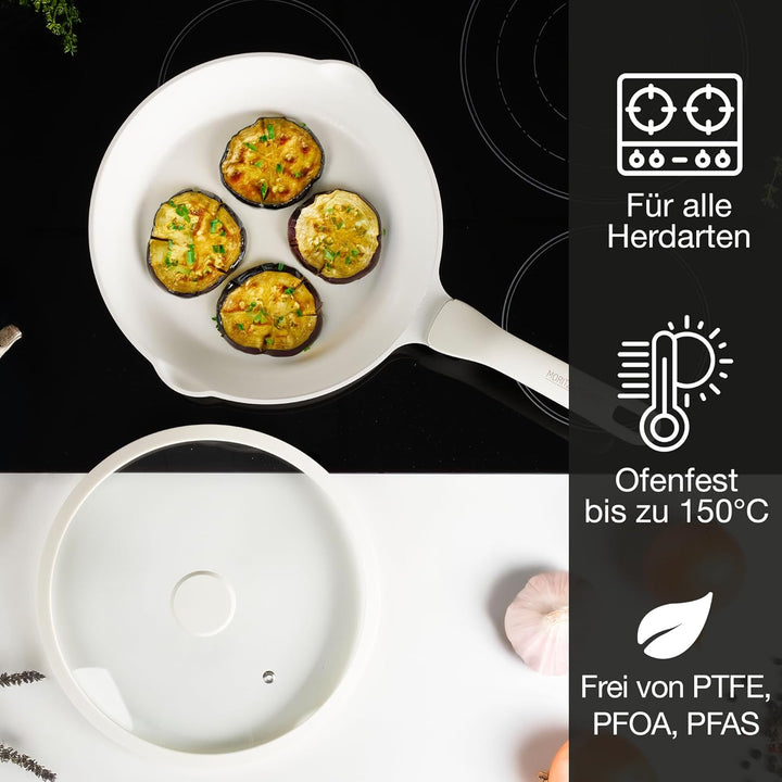 Moritz & Moritz Keramik Pfanne mit Deckel 26cm - frei von PFAS, PFOA & PTFE - Antihaft Bratpfanne 26