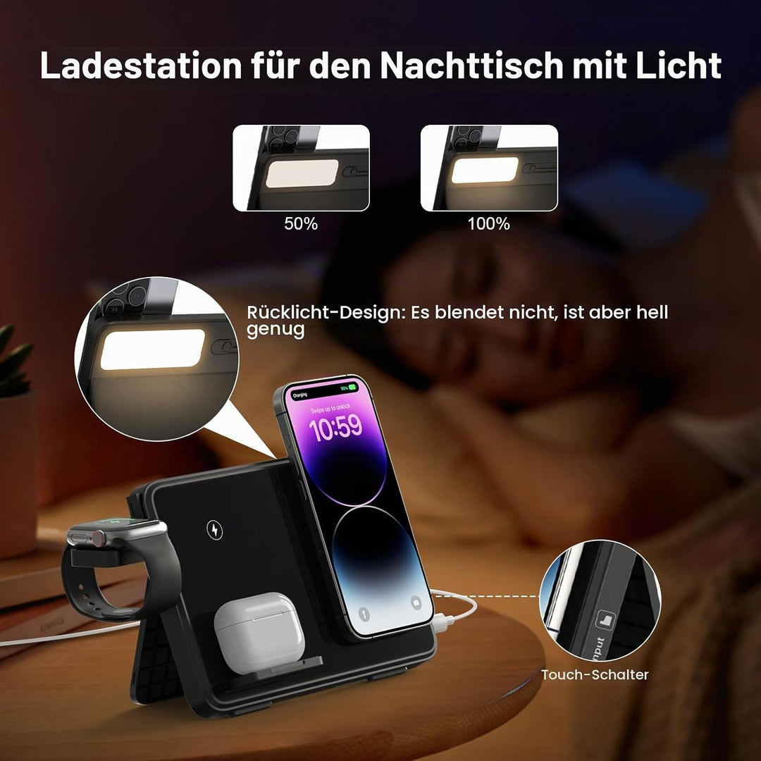 4-in-1 Kabellose Ladestation mit 33W Schnelllade-Adapter – Kompatibel mit iPhone 17/16/15/14/13 Pro