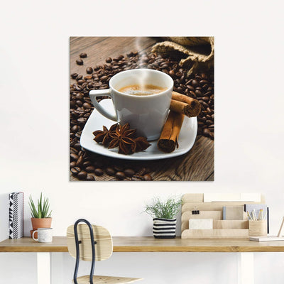 ARTland Glasbilder Wandbild Glas Bild einteilig 50x50 cm Quadratisch Kaffee Cafe Coffee Kaffeetasse