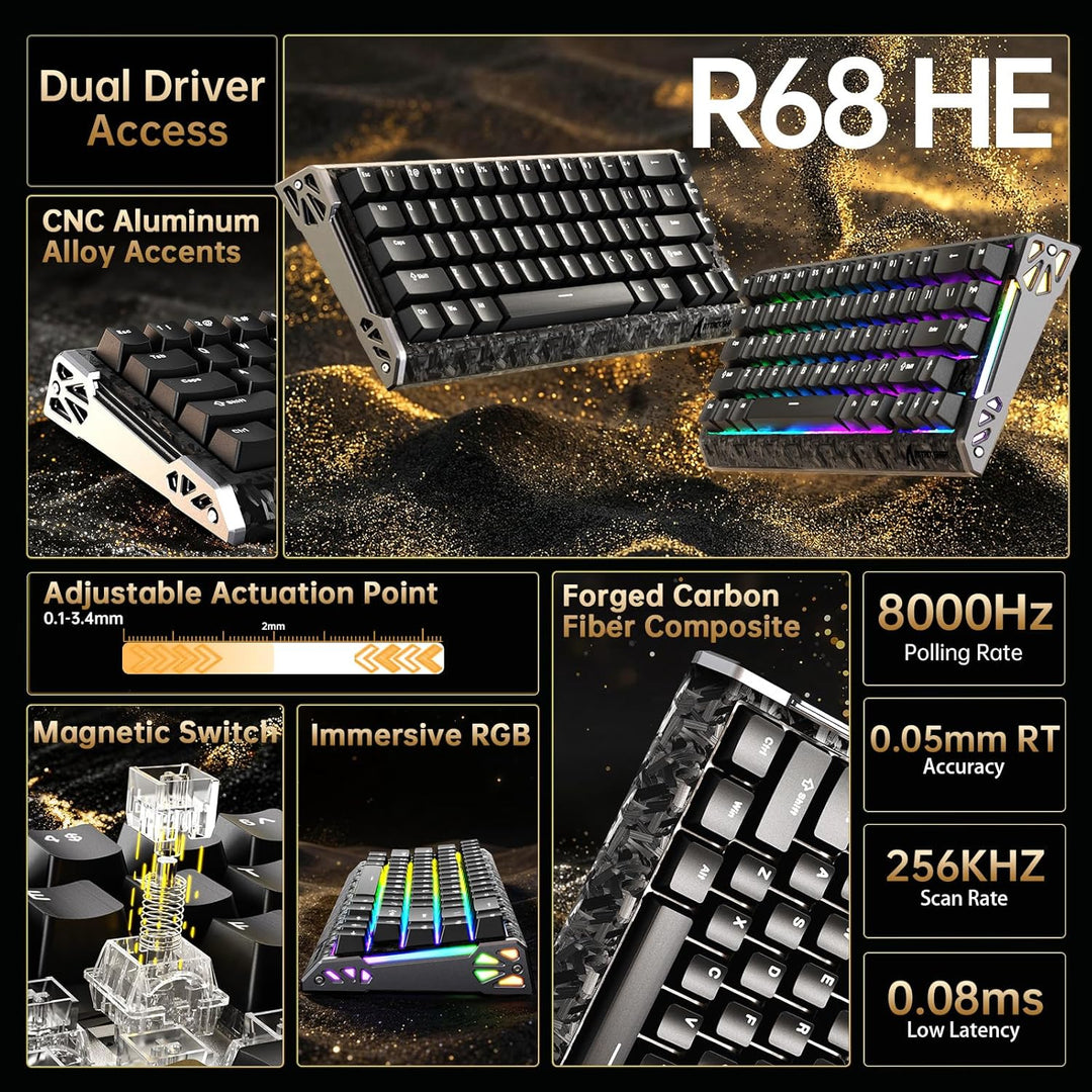 ATTACK SHARK R68 HE Kabel Magnetische Tastatur, Kabellosen R11 ULTRA Gaming-Maus aus Carbonfaser, 80