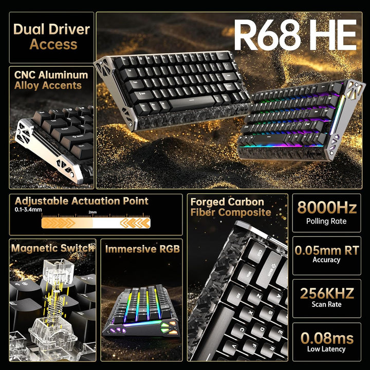 ATTACK SHARK R68 HE Kabel Magnetische Tastatur, Kabellosen R11 ULTRA Gaming-Maus aus Carbonfaser, 80
