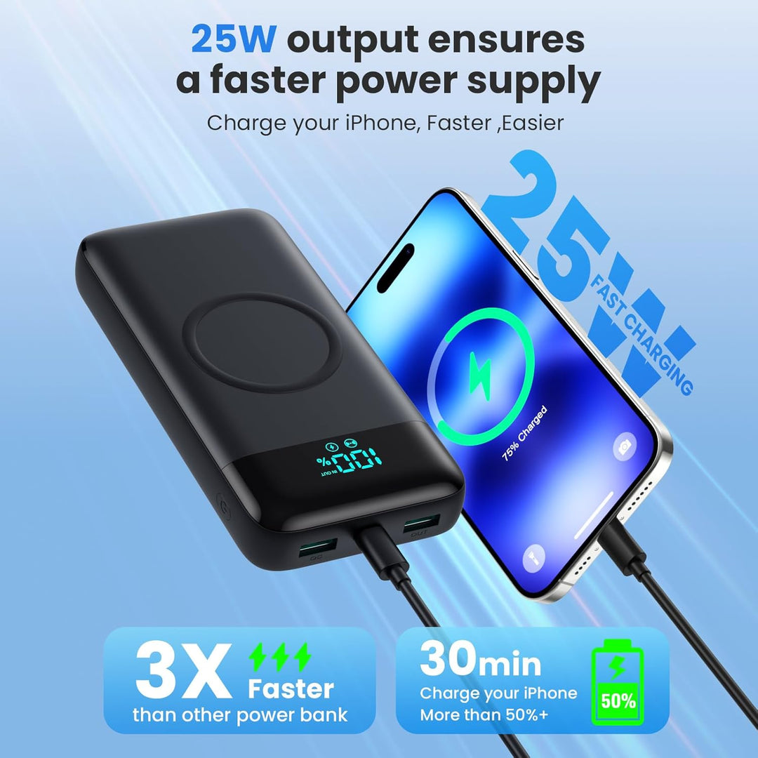 Wireless Power Bank 26800mAh mit 3 Kabel, 7 in 1 25W PD3.0+QC4.0 Schnellladen USB C Powerbank, 6 Aus