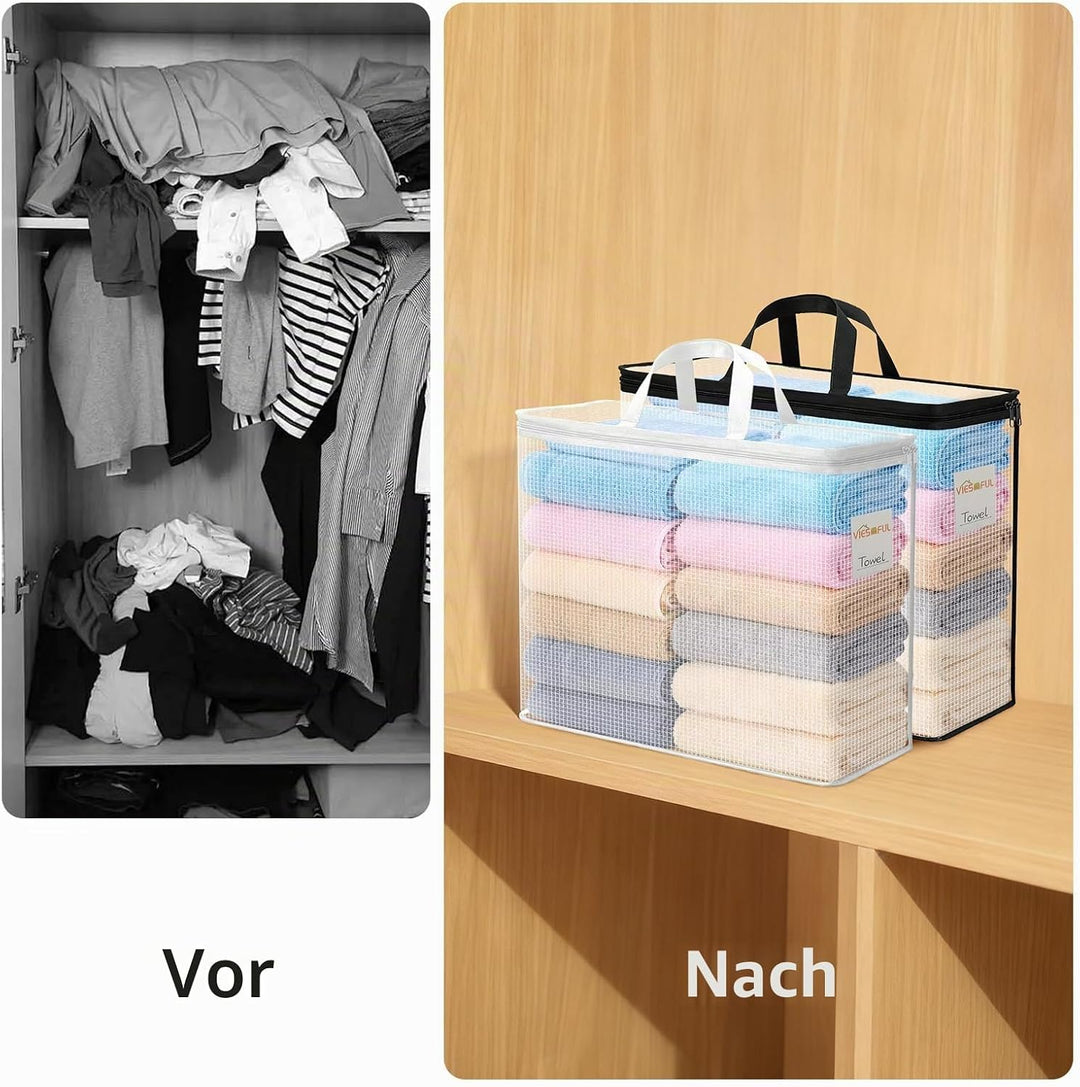 Vieshful 6 Stück Klare Aufbewahrungstaschen mit Etikett 22L – PVC Netz Aufbewahrungsbeutel mit Reiss