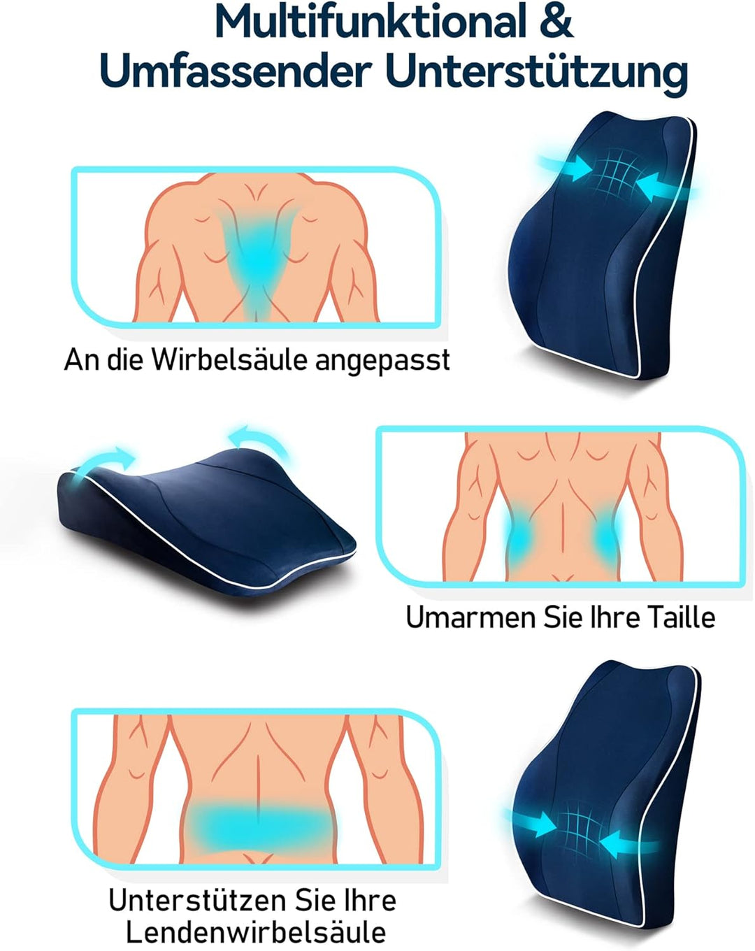 Travel Ease Ergonomisches RückenKissen aus Memory Foam, Lendenkissen für Bürostuhl, Autositz, Rollst