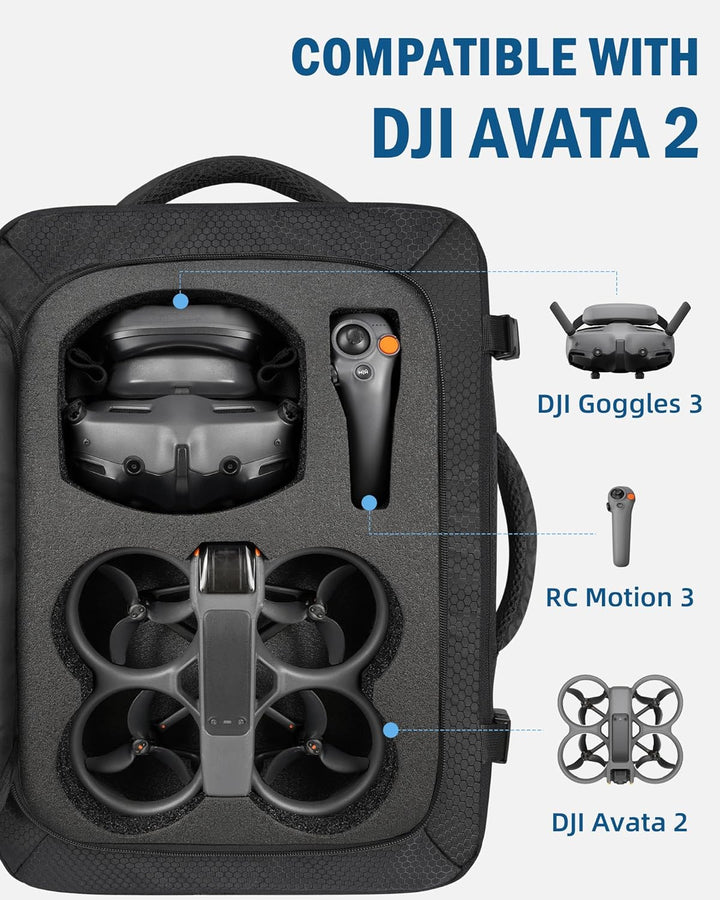 PEKREWS Avata 2 Tasche, Erweiterbar Handgepäck Rucksack für DJI Goggles 3, RC Motion 3, Hartschale T