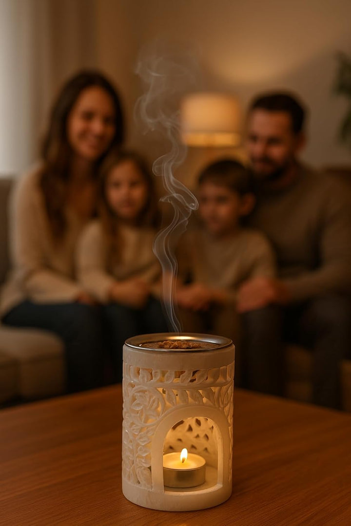 Bitto Weihrauchbrenner Windlicht LOTOS Alabaster Höhe 12 cm, Ø 9 cm mit Edelstahlsieb Ø 9 cm - Softs