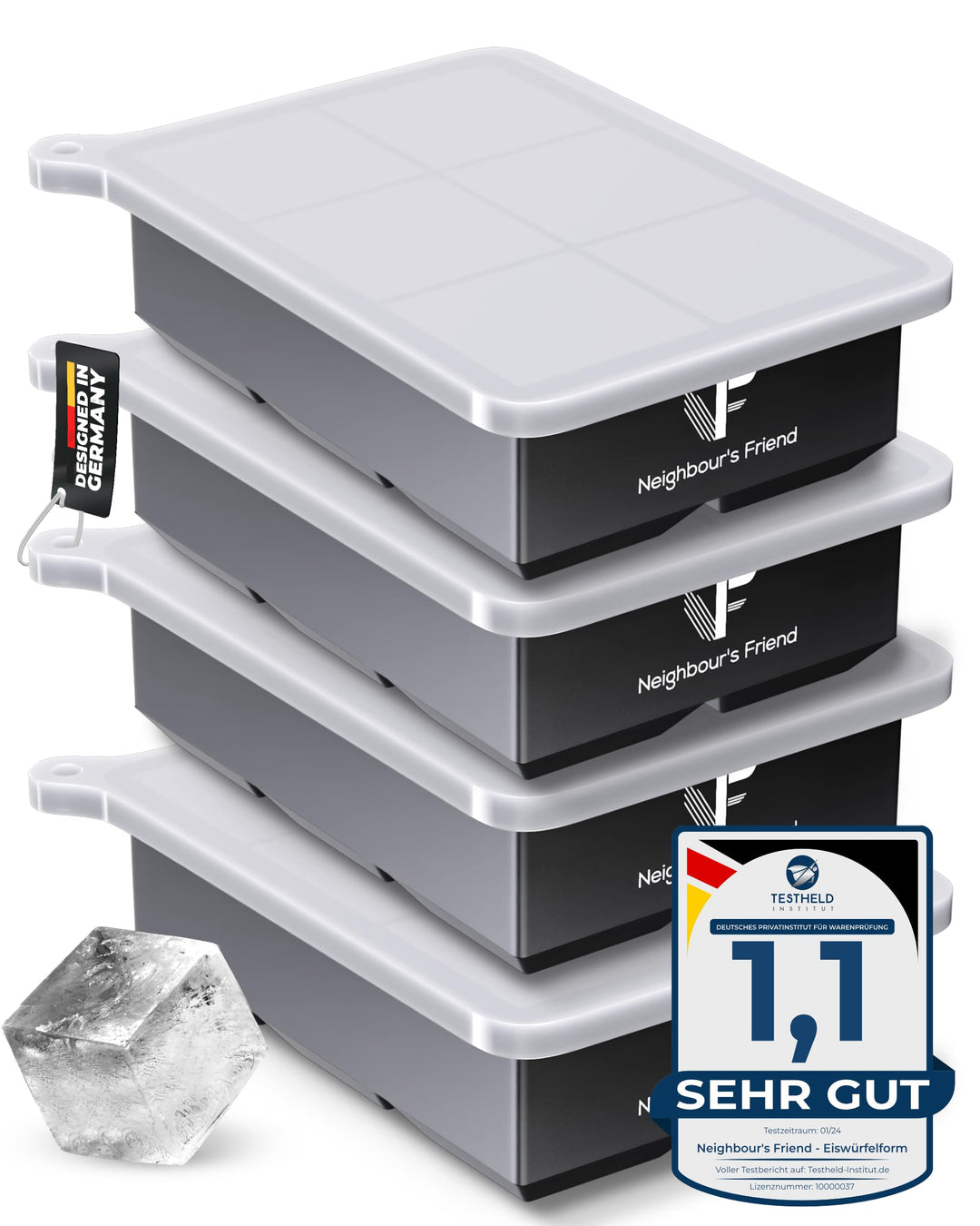 Neighbour's Friend Patentierte Eiskugelform 4er Pack - Grosse Eiswürfelform rund Platinsilikon für C
