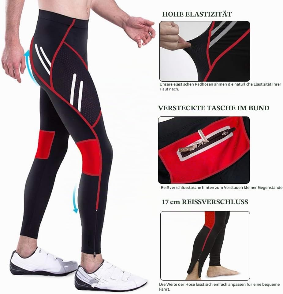 MEETWEE Herren Radlerhose Lange Fahrradhose, Kompression Radhose Leggings Radsport Hose für Männer E