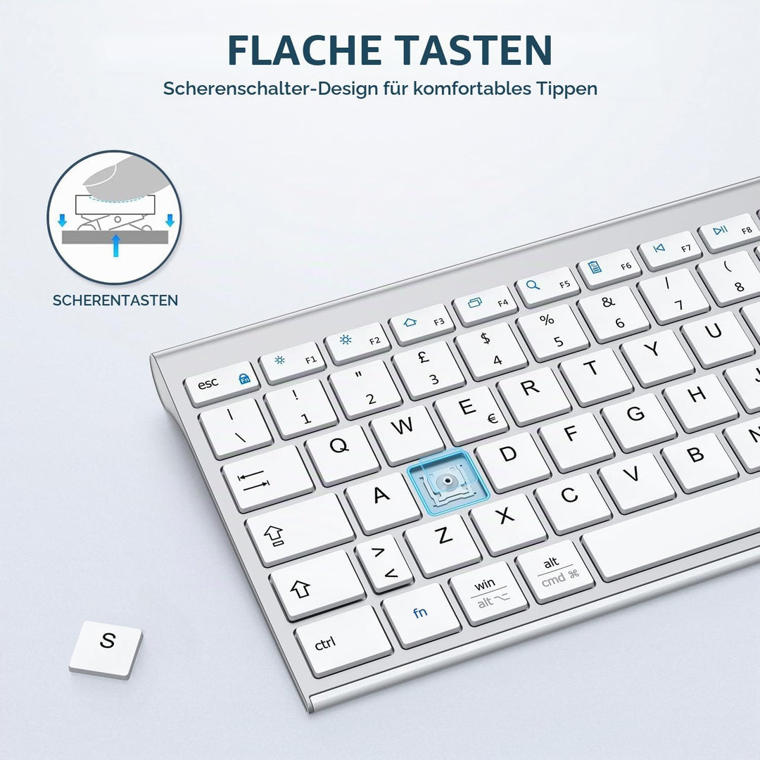 iClever BK23Bluetooth Tastatur, Kabellos Tastatur mit 3 Bluetooth Kanälen, Stabile Verbindung, Ultra
