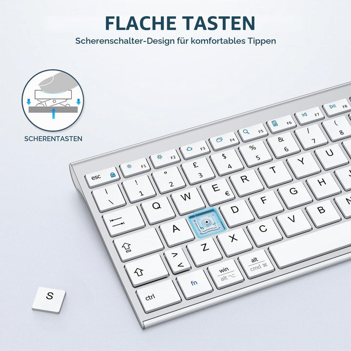 iClever BK23Bluetooth Tastatur, Kabellos Tastatur mit 3 Bluetooth Kanälen, Stabile Verbindung, Ultra