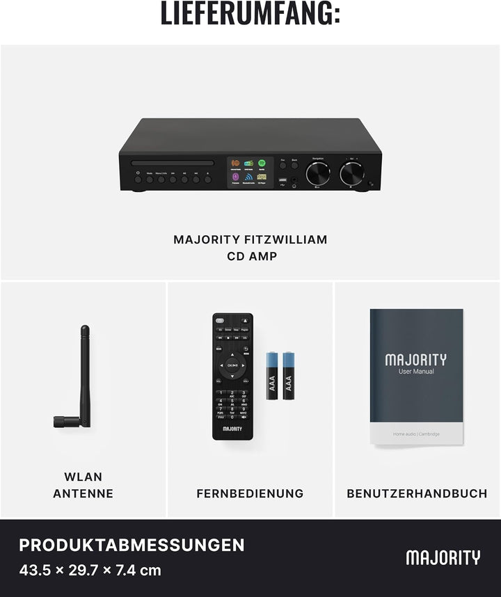 Majority Fitzwilliam Connect Amp CD Alle-in-einem Internetradio &amp; CD Player, AMP CD
