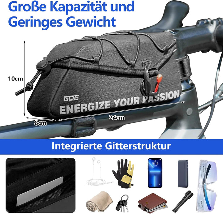 Caossioxin Fahrradtasche Rahmen [1,8 Liter] 100% Wasserdicht Rahmentasche Fahrrad, Oberrohrtasche Re
