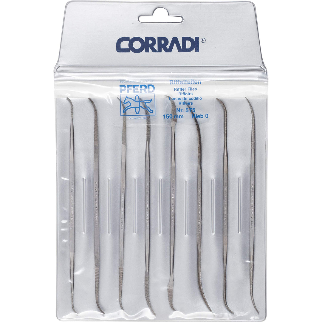 CORRADI-Riffelfeilen-Set, 8-teilig, Schweizer Hieb 0, 150mm, 19505752 – Für die grobe Präzisionsbear