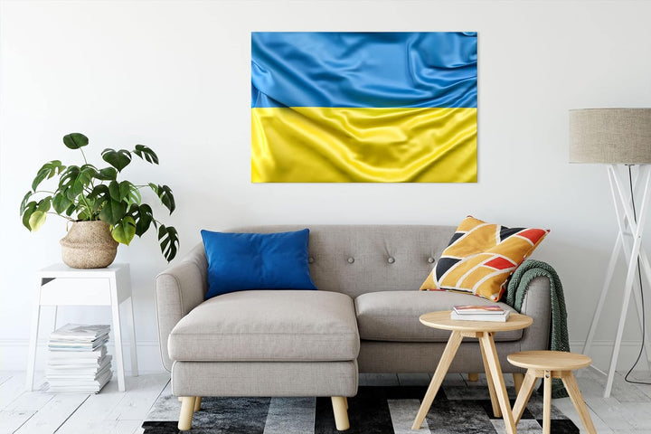 Pixxprint Ukraine Flagge als Leinwandbild | Grösse: 120x80 cm | Wandbild | Kunstdruck | fertig bespa