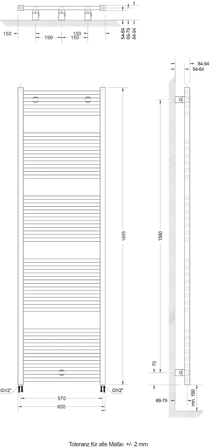 Schulte Design-Badheizkörper Turbo, 169,5 x 50 cm, Alpinweiss, mit Standardanschluss,flach, H171705