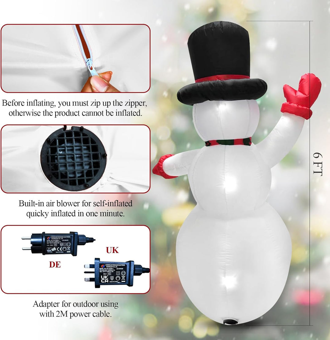 1.8m Aufblasbarer Schneemann Weihnachten mit LED Lichtern Aussendekoration Aufblasbarer Schneemann W