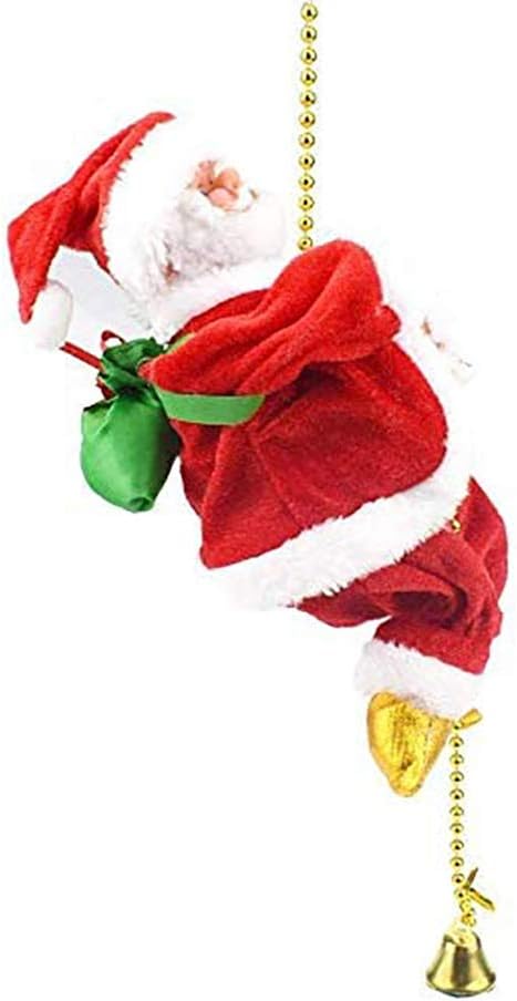 POFET Elektrischer animierter kletternder Weihnachtsmann auf Perlenkette Musikalische bewegliche Fig