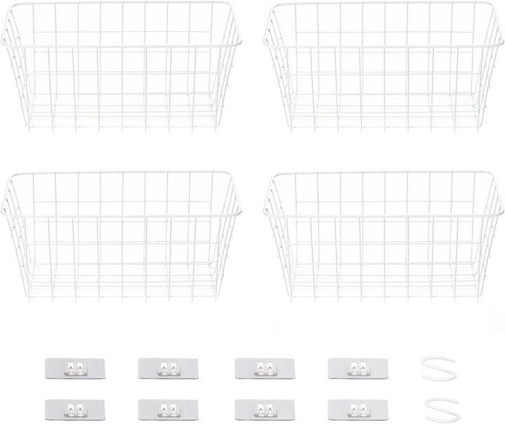 Navaris 4X Selbstklebende Körbe - Hängekorb Set aus Metall - 30,5x14x13,5cm - Aufbewahrungskorb Allz