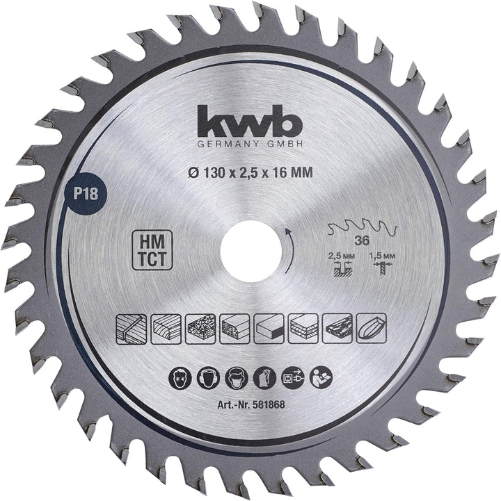 kwb Kreissägeblatt 130 x 16 mm, sehr feiner Schnitt, Sägeblatt geeignet für Arbeitsplatten, Holz und