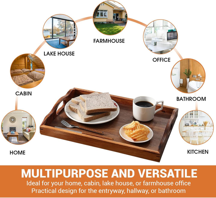 Nature Serviertablett aus Walnussholz, mit Griffen, Massivholz, für Kaffee, Frühstück, Abendessen, O